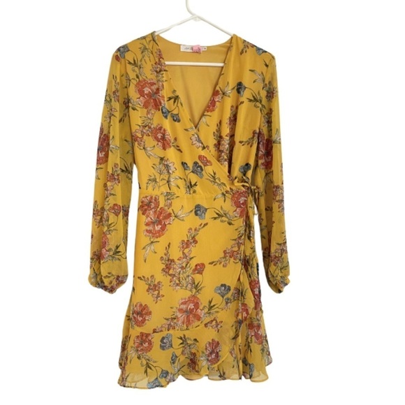 Nordstrom All In Favor Yellow Floral Wrap Dress Size‎ Large - Picture 2 of 5